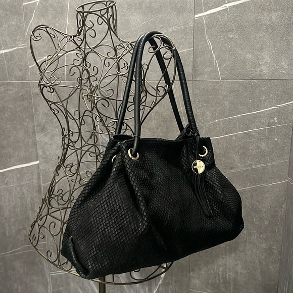 Furla bag - python effect tote genuine leather black - Picture 1 of 13